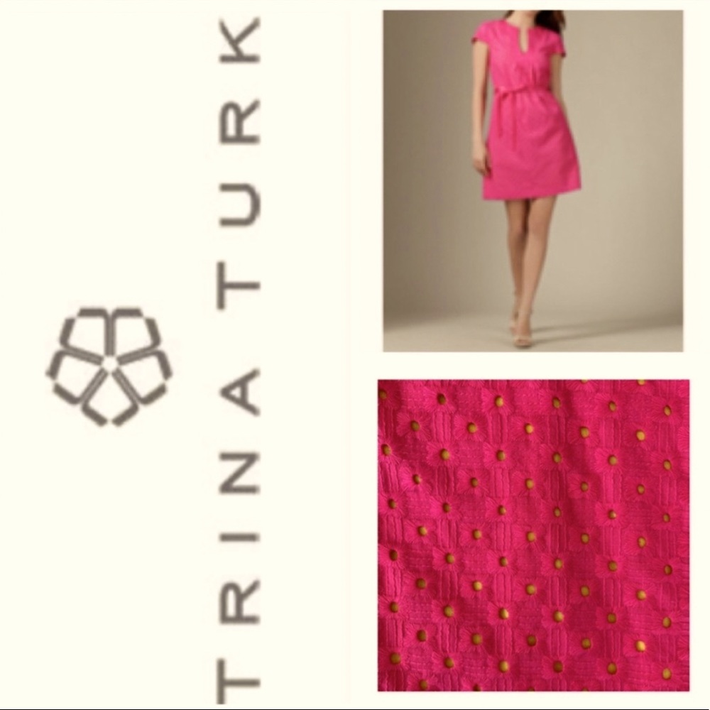 NWOT TRINA TURK  eyelet dress in fuchsia/hot pink w/a yellow lining.
